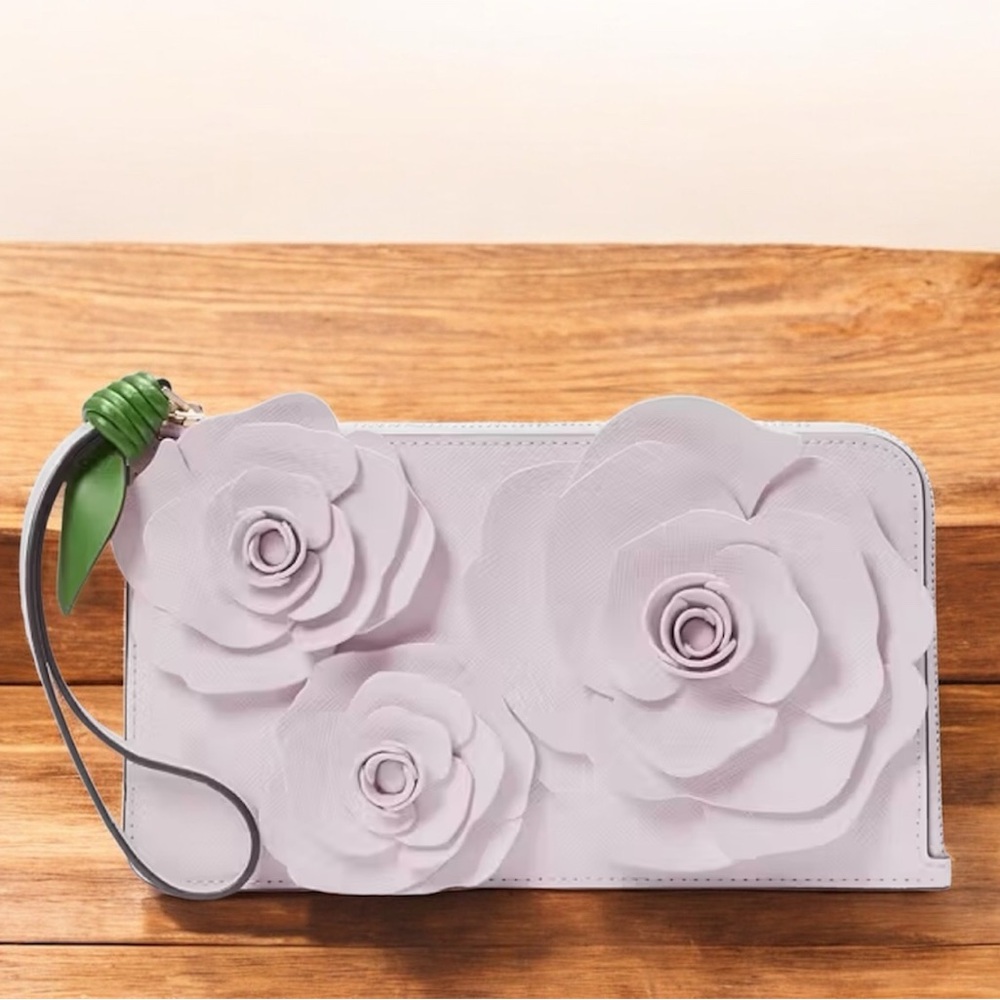 Kate Spade Flora Flower Wristlet Clutch L-Zip